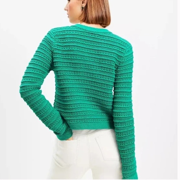 LOFT Textured Green Cardigan Jacket with Gold Buttons - Picture 2 of 8